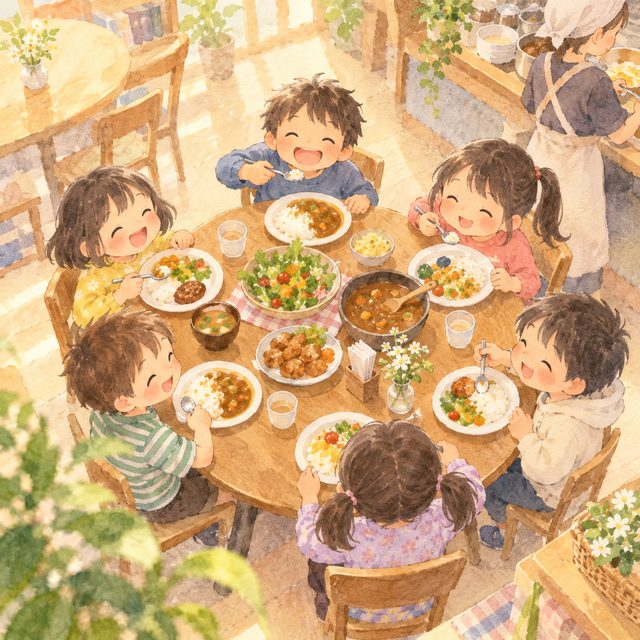 地域の食堂で食事を楽しむ子どもたち