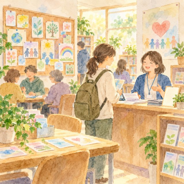 ボランティア・市民活動センターのイメージ水彩イラスト