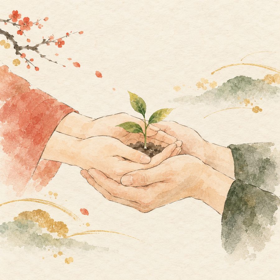 ボランティア・市民活動センター（Vに相談したい）を表す淡彩イラスト