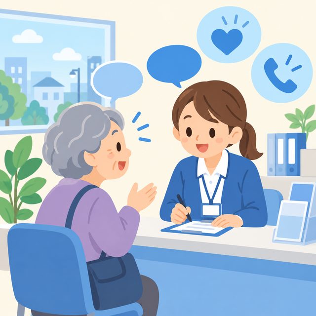 窓口で職員が話を聞くイラスト