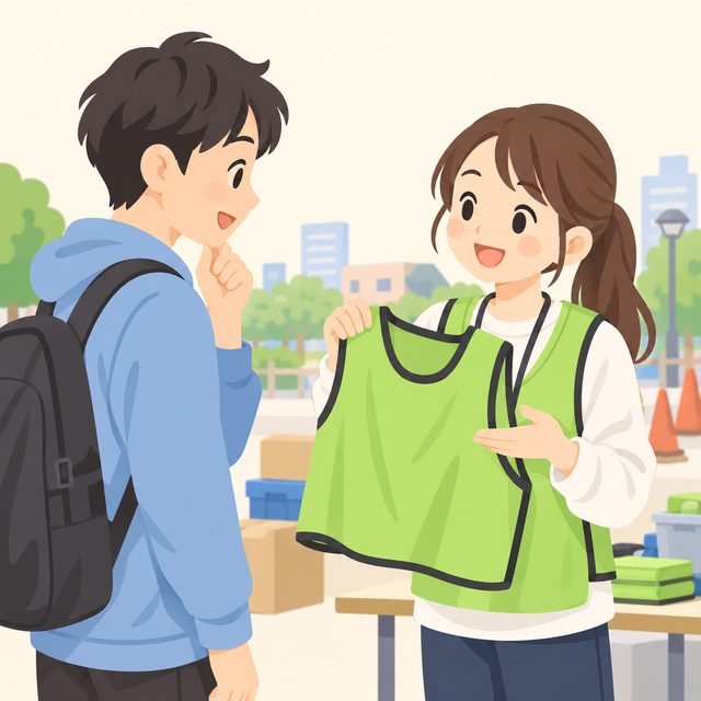 ボランティアの説明をする人のイラスト